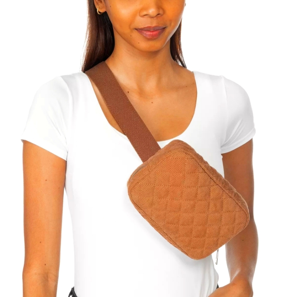 JENNI Corduroy Quilted Sling Belt Bag,